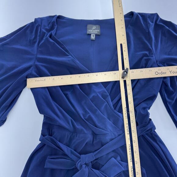 Adrianna Papell Dress Womens Size 2 Blue Wrap Flutter Sleeve Belted Midi‎ - Picture 5 of 7